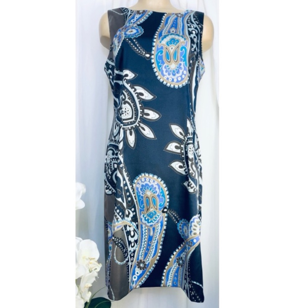 Connected Apparel Blue Gray tank dress paisley